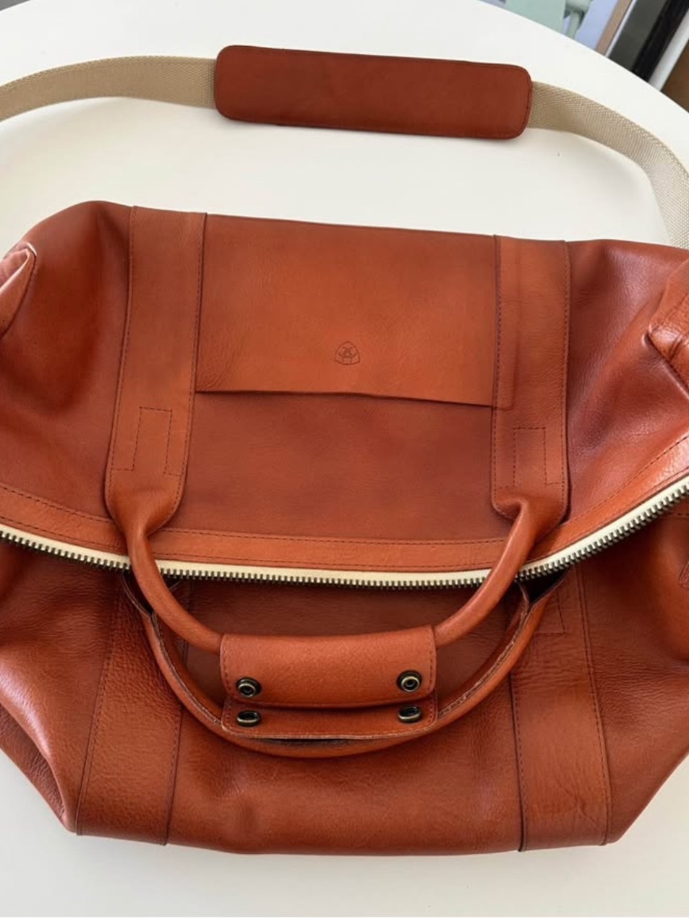 Ariat Genuine Leather Weekender Duffle Travel Bag – Cognac